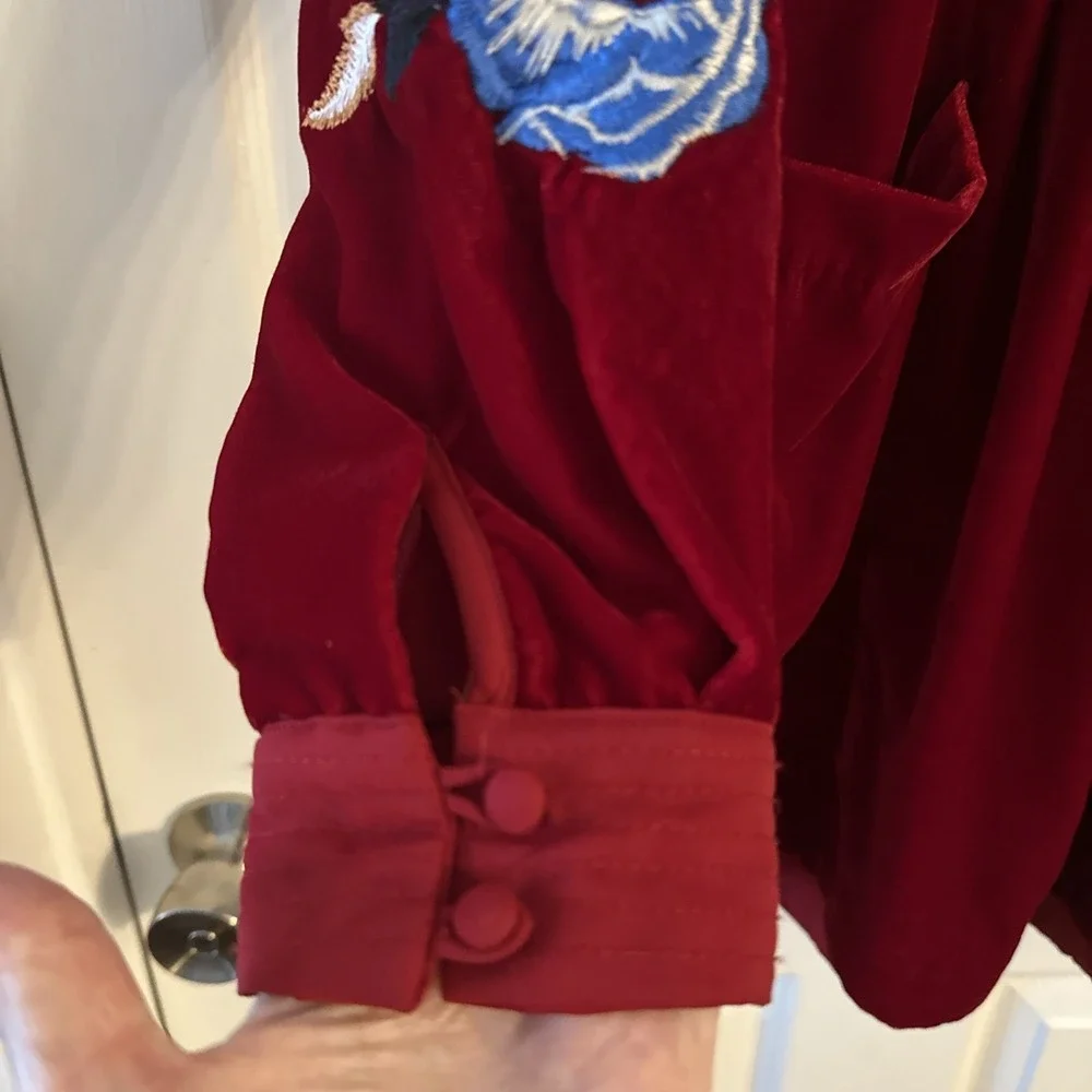 Free People Red Velvet Mini Dress Embroidered Details Size Small - Picture 2 of 13